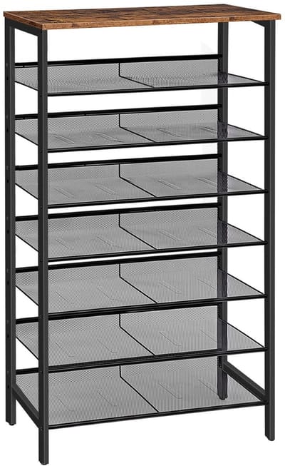 Dailygoody - Schoenenrek - Hoog smal schoenenrek - 8 niveaus - Vintage bruin-zwart - Opbergrek voor schoenen - Geschikt voor entree of hal