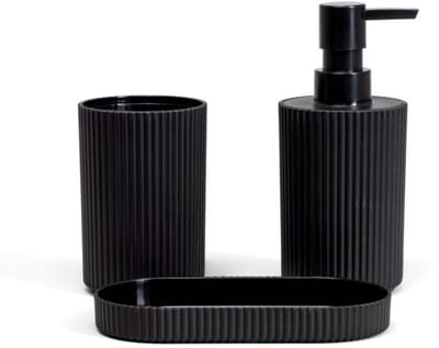Homla - Leon Badkameraccessoiresset - Badkamer Set Modern Design - Badkamer Set - Badkamer Accessoires - Zeepdispenser, Zeepbakje en Tandenborstelhouder - Kunststof - 27 x 8 x 8 cm - Zwart