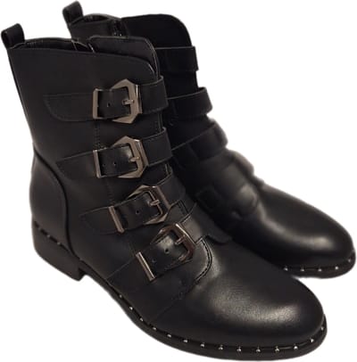 LUCKYSHOES-4 GESPEN BOOTS-LEDERLOOK-STUDS LANGS ZOOL-EXTRA ZIJRITS-39