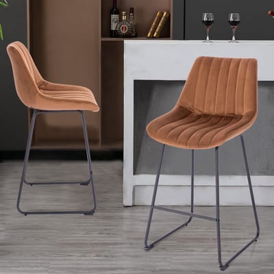 Lina® Vegas Barstoel Bruin - Set van 2 - Velvet - Barkrukken