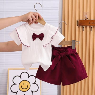 Baby Meisjes Kleding Zomer Outfit Set Strik Top En Korte Broek 2-Delig Kinderkleding Ensemble voor Meisjes 12M