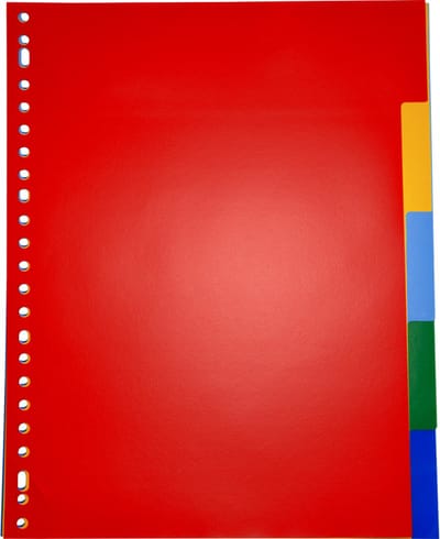 DULA Tabbladen gekleurd plastic - 5 tabs - A4 - 23 gaten - 5 kleuren - PP