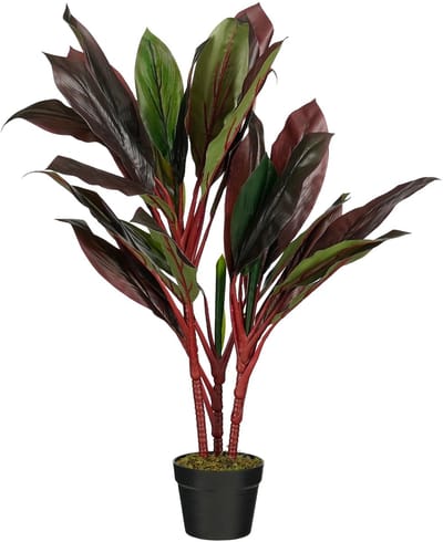 Mica Decorations Cordyline – Kunstplant in Pot – Realistische Nepplant Woondecoratie – Kunstplanten voor Binnen en Buiten – H90 x Ø70 cm – Rood