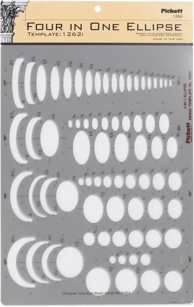 Ellipse Sjabloon - Tekenhulp - Precisie Tekenen - Vier Vormen - 8.75x12 Inch