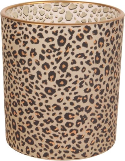 Waxinelichthouder - Theelicht - Luipaard print - 12cm hoog - Glas - Baroque collection - Dutch Style