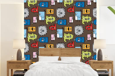 Behang - Fotobehang Patronen - Monster - Dieren - Jongens - Kinderen - Kids - Breedte 220 cm x hoogte 240 cm