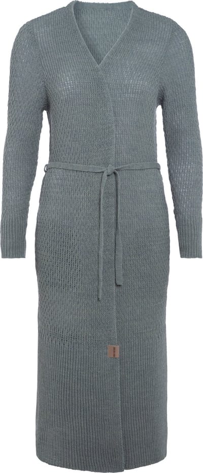 Knit Factory Gina Lang Gebreid Vest - Lang vest reikend tot kuithoogte - Lange cardigan - Groen damesvest - Stone Green - 36/38