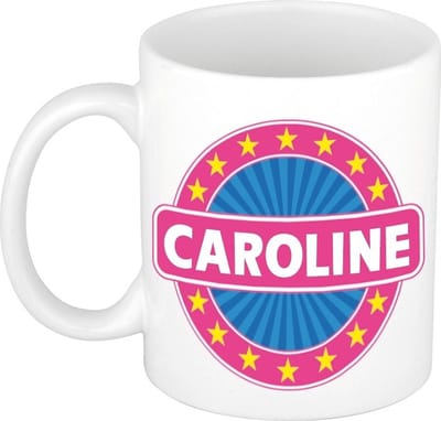 Bellatio Decorations - Caroline voornaam - koffiemok - beker - wit/roze - 300 ml - Cadeau - Dames - Collega - Moederdag - Verjaardag