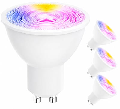 4 stuks Wifi Smart GU10 Bulb Compatibel met Google Home, Koel/Warm Licht 2700K-6500K, RGB Bulb 16 Miljoen Kleuren, 5W, 326LM, CRI 80, 15000hrs