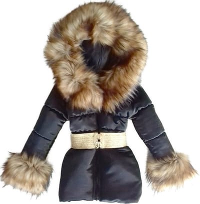 BamBella® Winterjas - Maat 80- Luxe Bontkraag jas Imitatiebont jas kind zwart kinderjas jasje met grote bontkraag