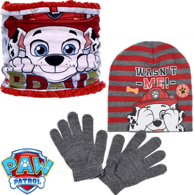 Paw Patrol Set - Muts + Nekwarmer + Handschoenen - Rood - One Size - ± 3-6 jaar