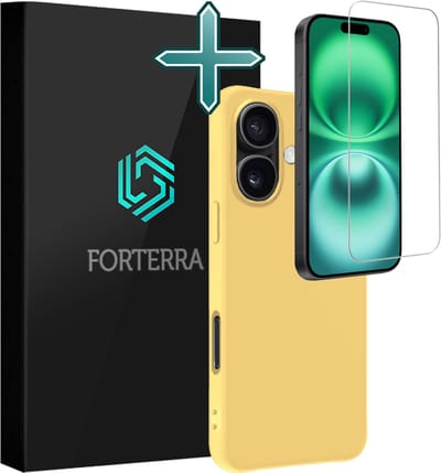 Hoesje Met Screenprotector - Geschikt voor Apple iPhone 16 - Sterk & Shockproof - Telefoon Hoes - Back Cover - Siliconen Case - Geel