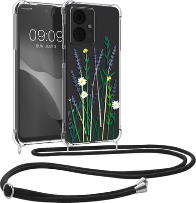 kwmobile telefoonhoesje geschikt voor Motorola Moto G14 - Hoesje met telefoonkoord - Back cover voor smartphone - Case in lavendel / groen / transparant