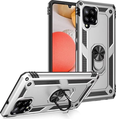 HB Hoesje Geschikt voor Samsung Galaxy A42 5G Grijs - Anti-Shock Hybrid Armor Back Cover - Hoes met Kickstand Ring