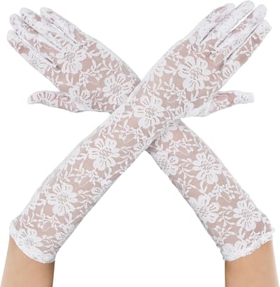 Elegante lange kant bloemen ellebooglange handschoenen voor bruiloften, dansen en speciale gelegenheden - Wit, 40 cm