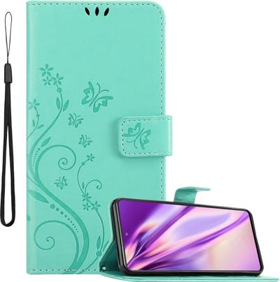 Cadorabo Hoesje geschikt voor Samsung Galaxy S20 FE in BLOEMEN TURKOOIS - Beschermhoes in bloemmotief met magnetische sluiting, standfunctie en kaartsleuven Book Case Cover Etui