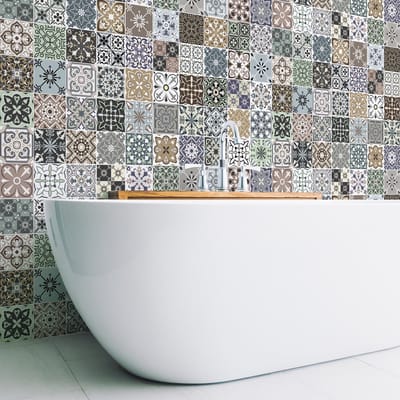 Zelfklevende tegelmuurstickers voor keuken en badkamer - 60 cementtegelstickers, Azulejos-stijl - 60 stickers, 15x15 cm