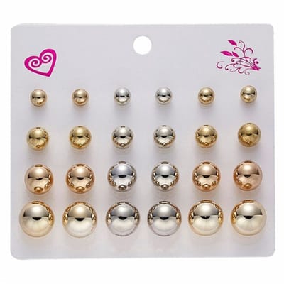 Fako Bijoux® - 12 Paar Oorbellen Op Kaart - Steker - Parel - Acryl - Goud/Zilver - 12 Paar