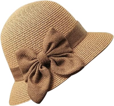 JeiibrZui Dames Strohoed Vintage Cloche - 55-58 Cm - Opvouwbaar Zonnehoed Met Strik - Zwart
