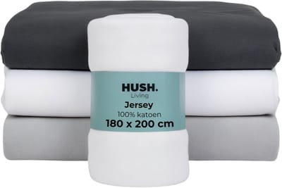 HUSH Living - Hoeslaken jersey 180x200+30cm - 100% katoen - 160 grms - kreukvrij & strijkvrij - rekbaar - lekker warm - wit