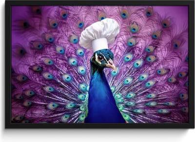 Fotolijst inclusief poster - Posterlijst 60x40 cm - Posters - Pauw - Koksmuts - Cool - Paars - Foto in lijst - Keuken decoratie muur - Wanddecoratie accessoires - Muurdecoratie - Schilderijen