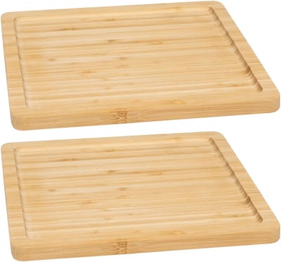 5Five Serveerplankje voor hapjes/fingerfood - 2x - 25 x 25 cm - bamboe hout - borrelplank - tapasplank