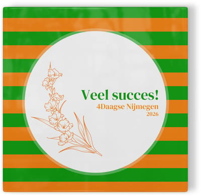 Tegeltje Veel succes 4Daagse 2026 - groen oranje - Walk of the World - tegeltje met tekst