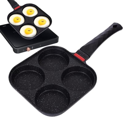 Pannenkoekenpan - Eierpan - Ontbijt Maken - Vier Vormen - 19x2.5x37cm - Zwart