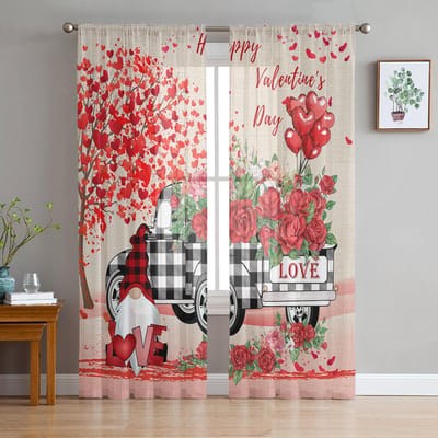 Truck Tree Dwerg Tule Gordijnen Voor Woonkamer Huisdecoratie Raamgordijn Keuken Transparant Voile Gordijn 135W x 114H(cm) red