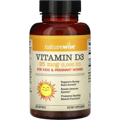 NatureWise, Vitamine D3, 25mcg (1.000IE), 360 zachte capsules