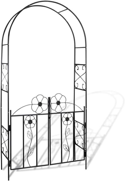 Tuin Boog Deur - Rozenboog Poort - Decoratie Klimplanten - Weerbestendig IJzer - 230cm Hoog - Zwart Roos