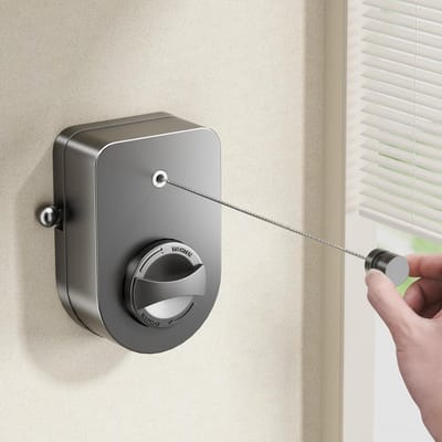 Wanddroger Intrekbare Waslijn Voor Binnen En Buiten, Uitschuifbaar Zware Roestvrijstalen Lijn, Wandmontage Niet-doorhangend, Waslijn Voor Badkamer, Balkon Waslijn met ophangstang -4.2m (Grijs)