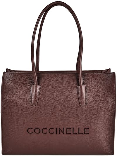 COCCINELLE Leren shopper schoudertas met laptopvak Myrtha26 Handbag Grained Leather Berry donkerpaars