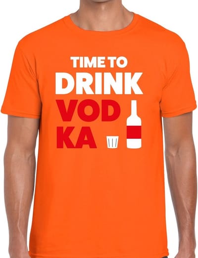 Time to Drink Vodka tekst t-shirt oranje heren - heren shirt Time to Drink Vodka - oranje kleding S