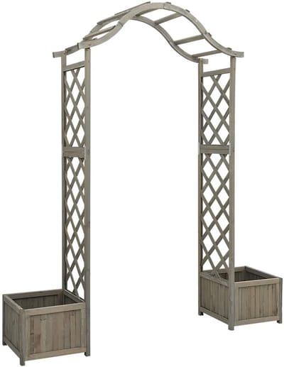 Plantenbak met klimrek - Bloembak - Weerbestendig - Met trellis - Buiten - Hout - Plantenrek - Grijs