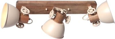 Mexlite Gearwood 2133CR – Crème 3-lichts draaibare en kantelbare plafondlamp van hout en metaal, 15 cm diameter, 23 cm hoogte voor binnengebruik