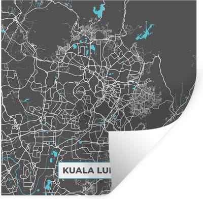 Muurstickers - Sticker Folie - Kuala Lumpur - Stadskaart - Plattegrond - Blauw - Kaart - 100x100 cm - Plakfolie - Muurstickers Kinderkamer - Zelfklevend Behang XXL - Zelfklevend behangpapier - Stickerfolie
