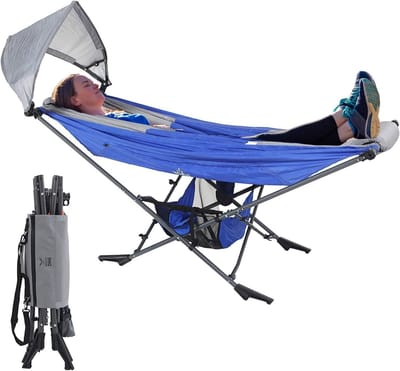 Draagbare Hangmat - Opvouwbare Lounger - Buiten Ontspannen - Met Verstelbaar Zonnedak - 168 x 63.5 cm - Blauw