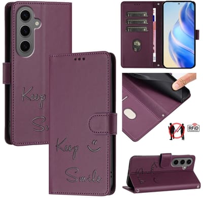 Voor Samsung Galaxy S24+ 5G Smile Embossing RFID leren telefoonhoesje (paars)