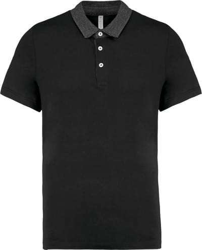 Heren Polo in twee kleuren Jersey Zwart / Donker Heather Grijs Kariban Collectie maat 3XL