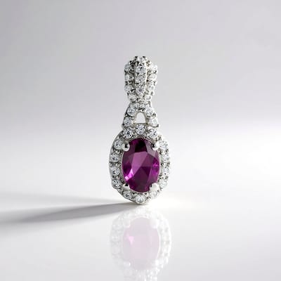 Cavill - Zilveren Hanger - 925 Sterling Zilver Gerhodineerd - Naktamunda Rhodoliet 0,48 ct Ovaal - Pavé Zirkonia 0,24 ct - Elegant Luxe Tijdloos