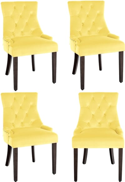 CLP Aberdeen Set van 4 eetkamerstoelen - Zonder armleuning - Hout - Fluweel - geel antiek