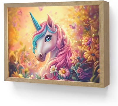 Nachtlampje 40x30 cm - Kinder lamp - Eenhoorn - Roze - Kleurrijk - Sprookjesbos - Tafellamp kinderkamer draadloos - Slaapkamer lampje - Bedlamp kinderen - Kinderlampje - Wandlamp babykamer - Nachtlampjes