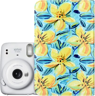 96 Pocket Fotoalbum voor Instax Mini EVO/Mini Liplay/Mini 12/41 Camera Film - PU Leren Album voor 3 Inch Foto's van Mini 11/99/90/40/25/9/8/7+ - Geel Bloemen Design, Perfect voor Herinneringen en Cadeaus