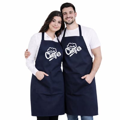 Chef Keukenschort - Set van 2 - Marineblauw/Marineblauw - 60x80 cm - Kookschort met zakken - Keukenschort dames - Valentijnsdag Keukenschort Heren - Cadeutje - BBQ