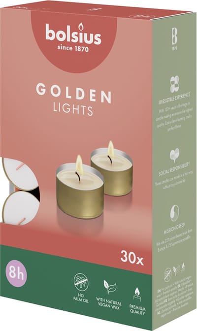 Bolsius - 180 Waxinelichtjes - Gouden Cup - Theelichtjes - 8 branduren - Grootverpakking