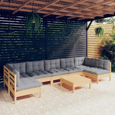 vidaXL - 8-delige - Loungeset - met - grijze - kussens - massief - grenenhout