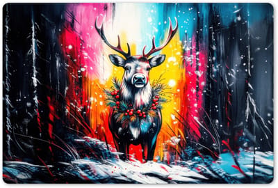 Placemats 45x30 cm - Placemat kunststof - 1 stuk - Rendier - Gewei - Krans - Kleurrijk - Borden onderleggers - Decoratie voor op tafel - Keuken tafeldecoratie accessoires - Vinyl onderlegger - Tafelversiering