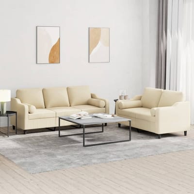 vidaXL - 2-delige - Loungeset - met - kussens - stof - crèmekleurig