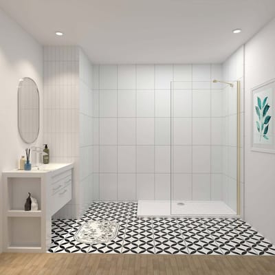 Inloopdouche-douchewand-walk in 10mm NANO EasyClean veiligheidsglas，80x200cm+50cm Stabilisatiestang,gouden profiel